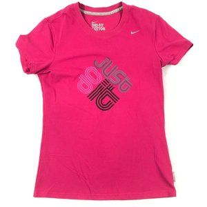 4/$15 Nike Dri Fit Cotton Tee T Shirt Women Medium Pink with Just Do It Graphic